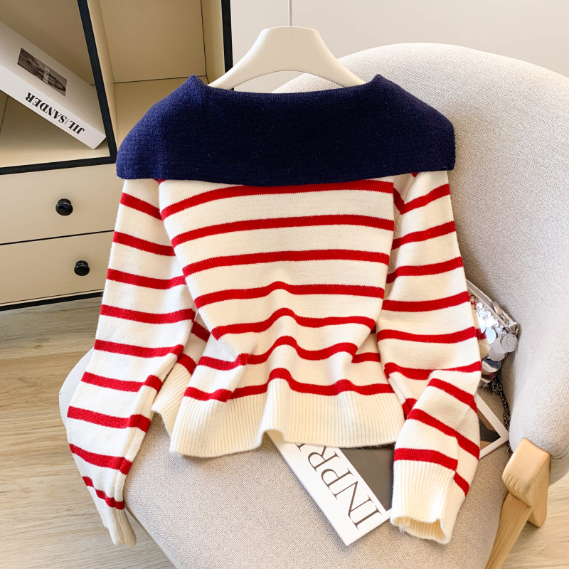 Stripe all-match sweater Korean style cardigan
