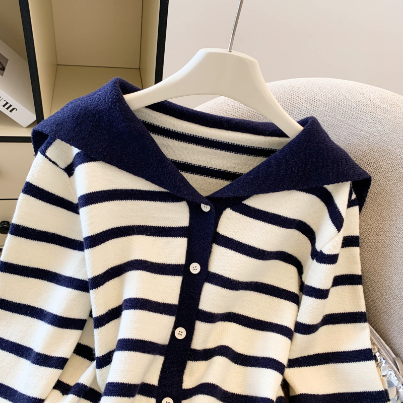 Stripe all-match sweater Korean style cardigan