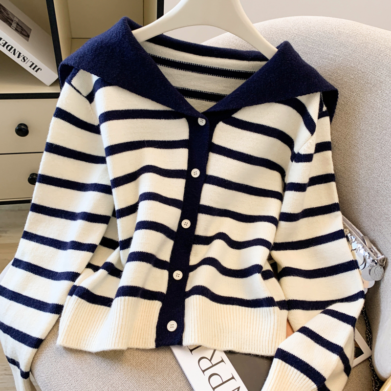 Stripe all-match sweater Korean style cardigan