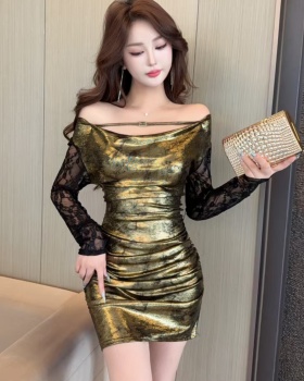 Fold slim T-back autumn and winter dress for women