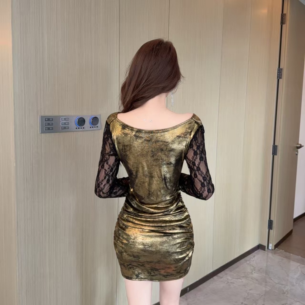 Fold slim T-back autumn and winter dress for women