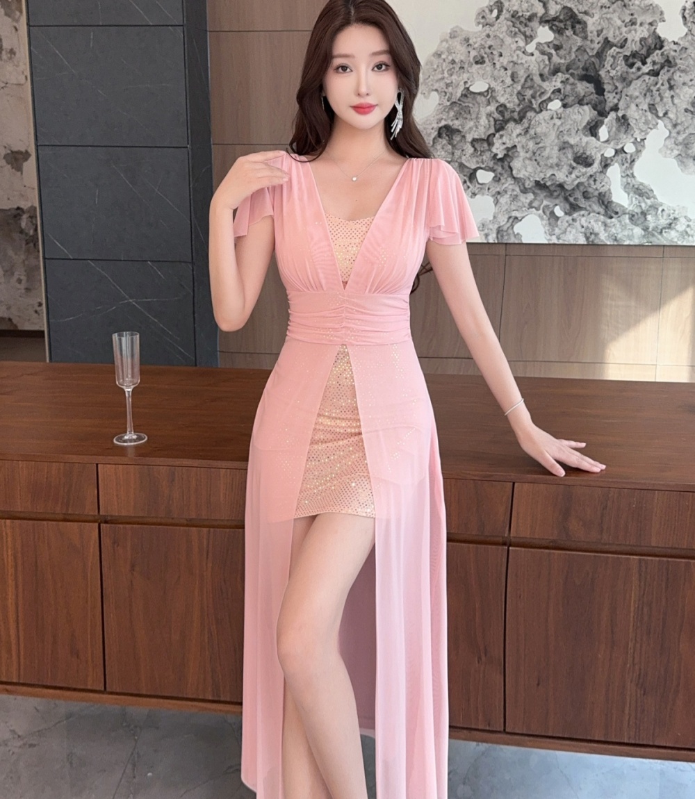 Streamer slim long dress gauze dress