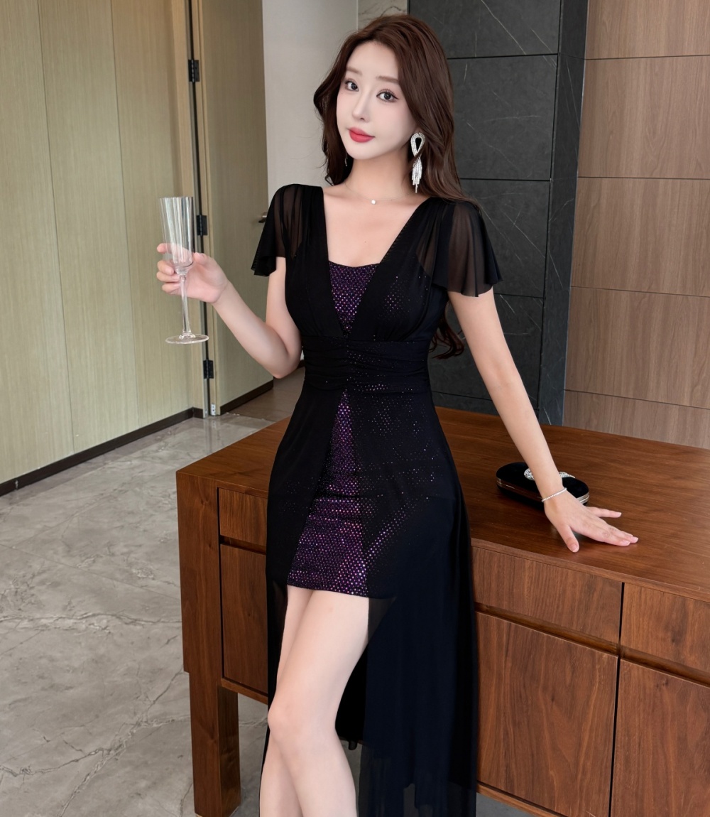 Streamer slim long dress gauze dress