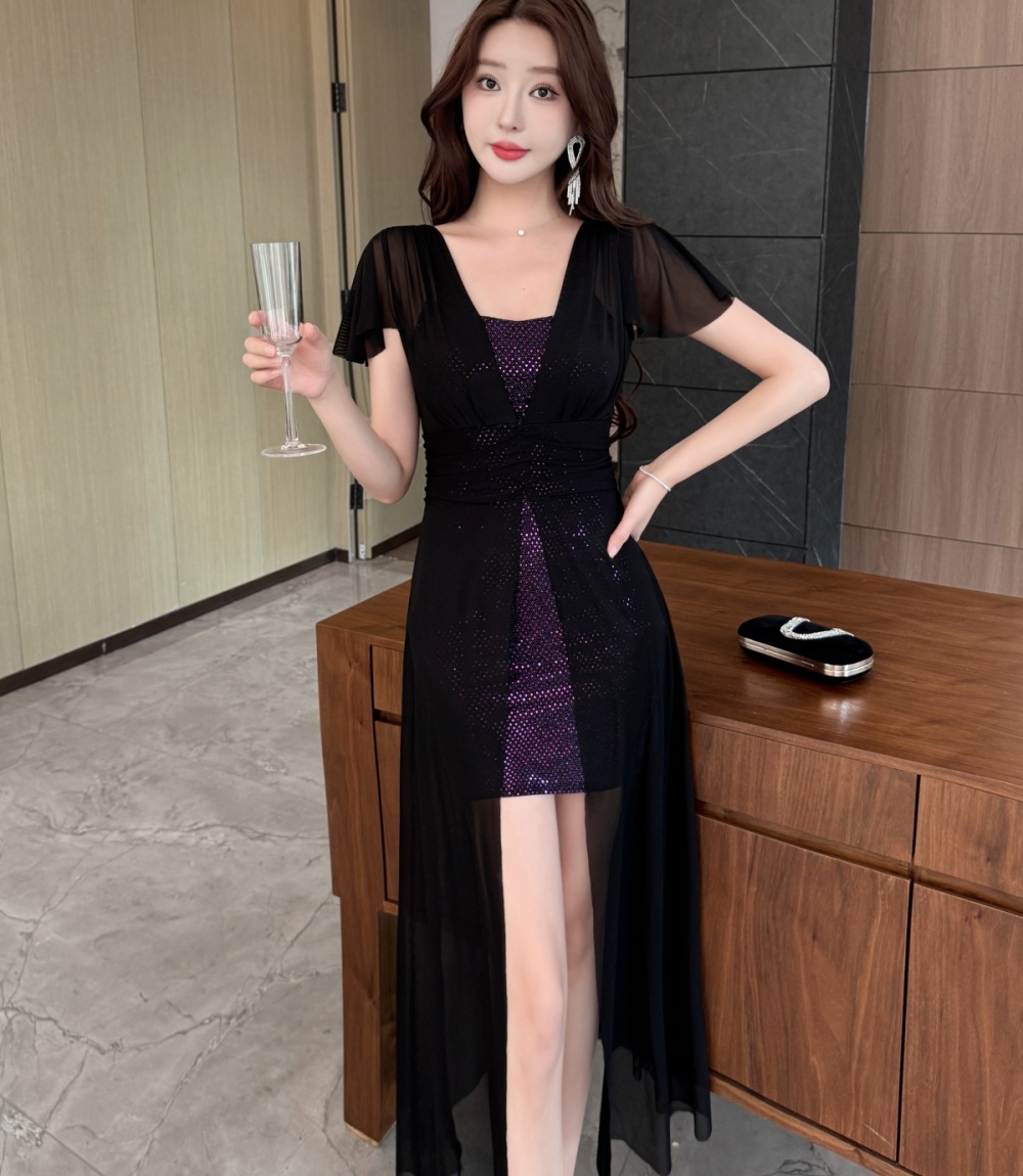 Streamer slim long dress gauze dress