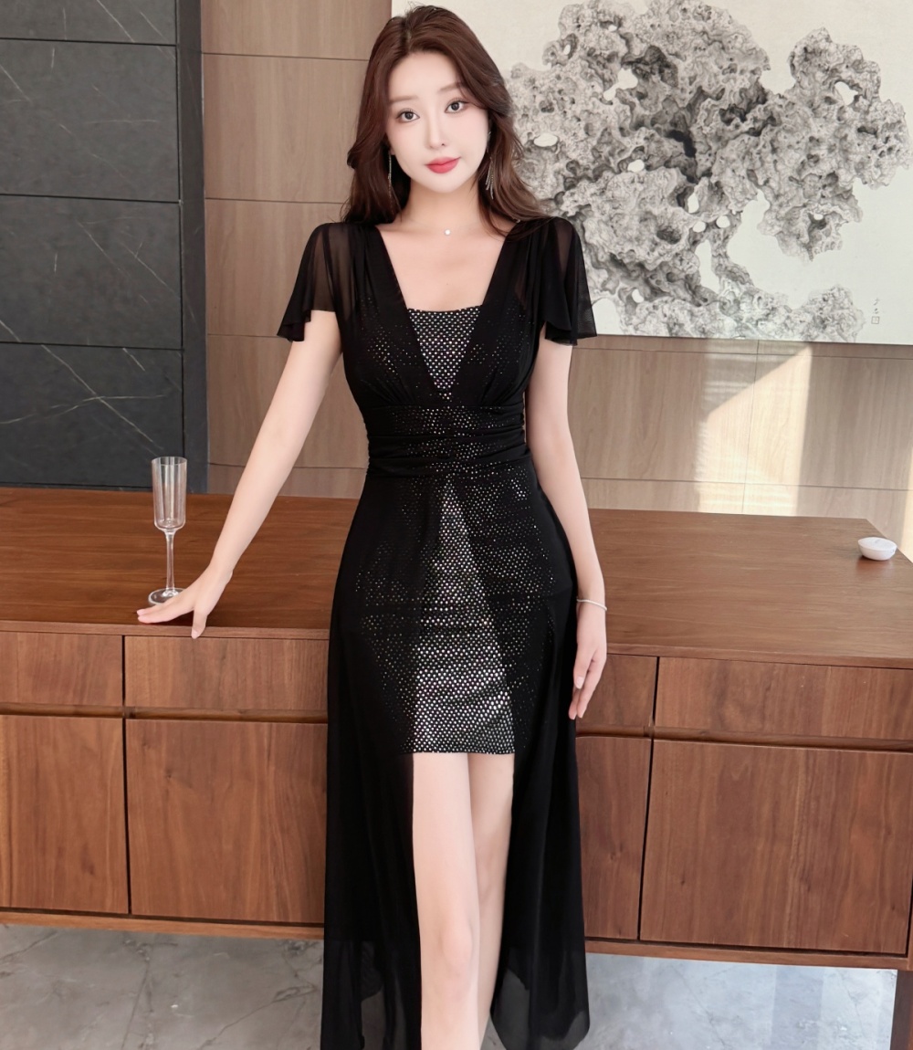 Streamer slim long dress gauze dress