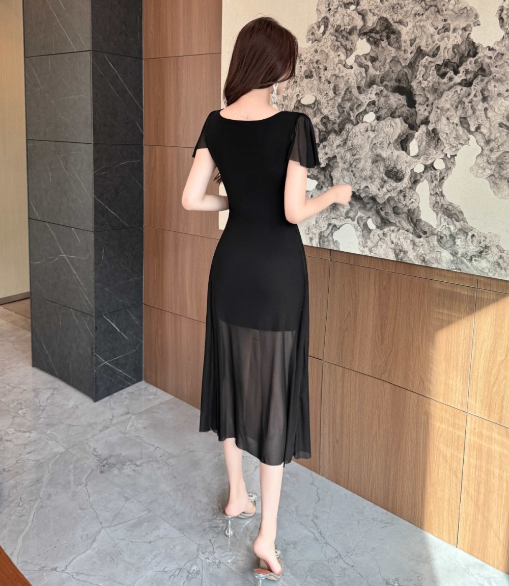 Streamer slim long dress gauze dress