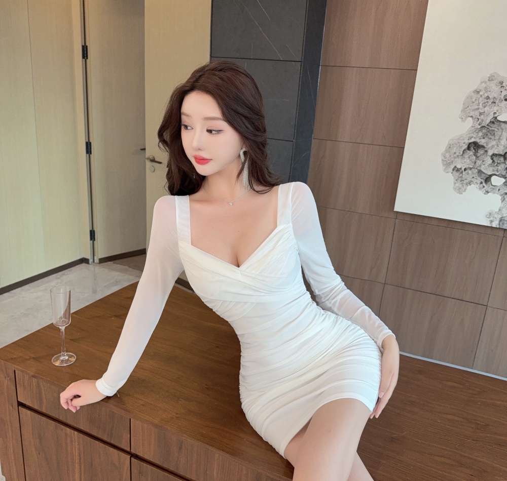 Fold spicegirl sexy enticement clavicle package hip dress