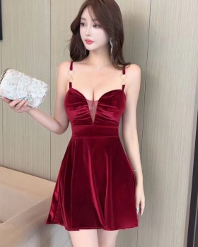 Velvet enticement sexy lace sling big skirt dress