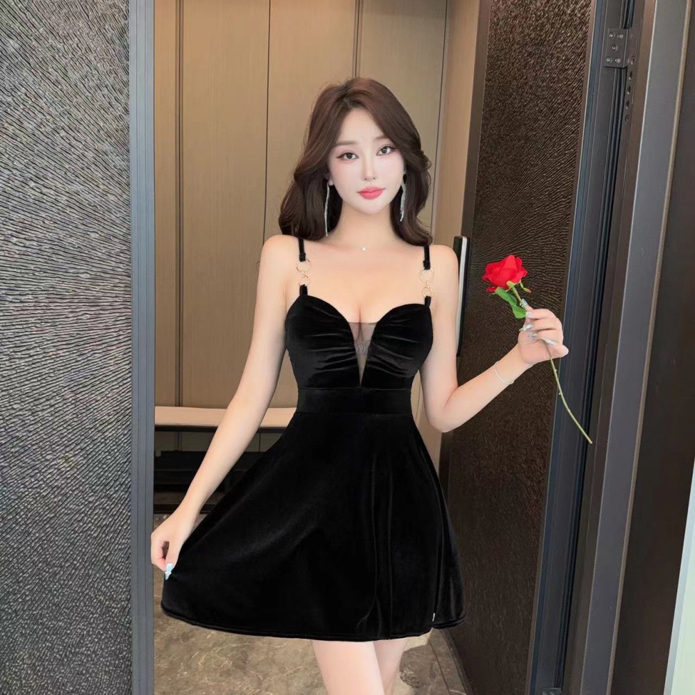Velvet enticement sexy lace sling big skirt dress