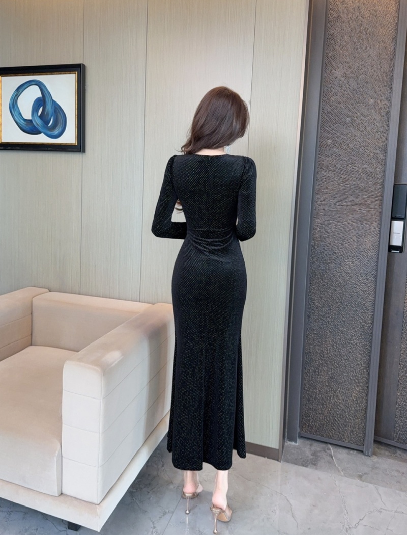 V-neck slim dress fashion autumn long dress