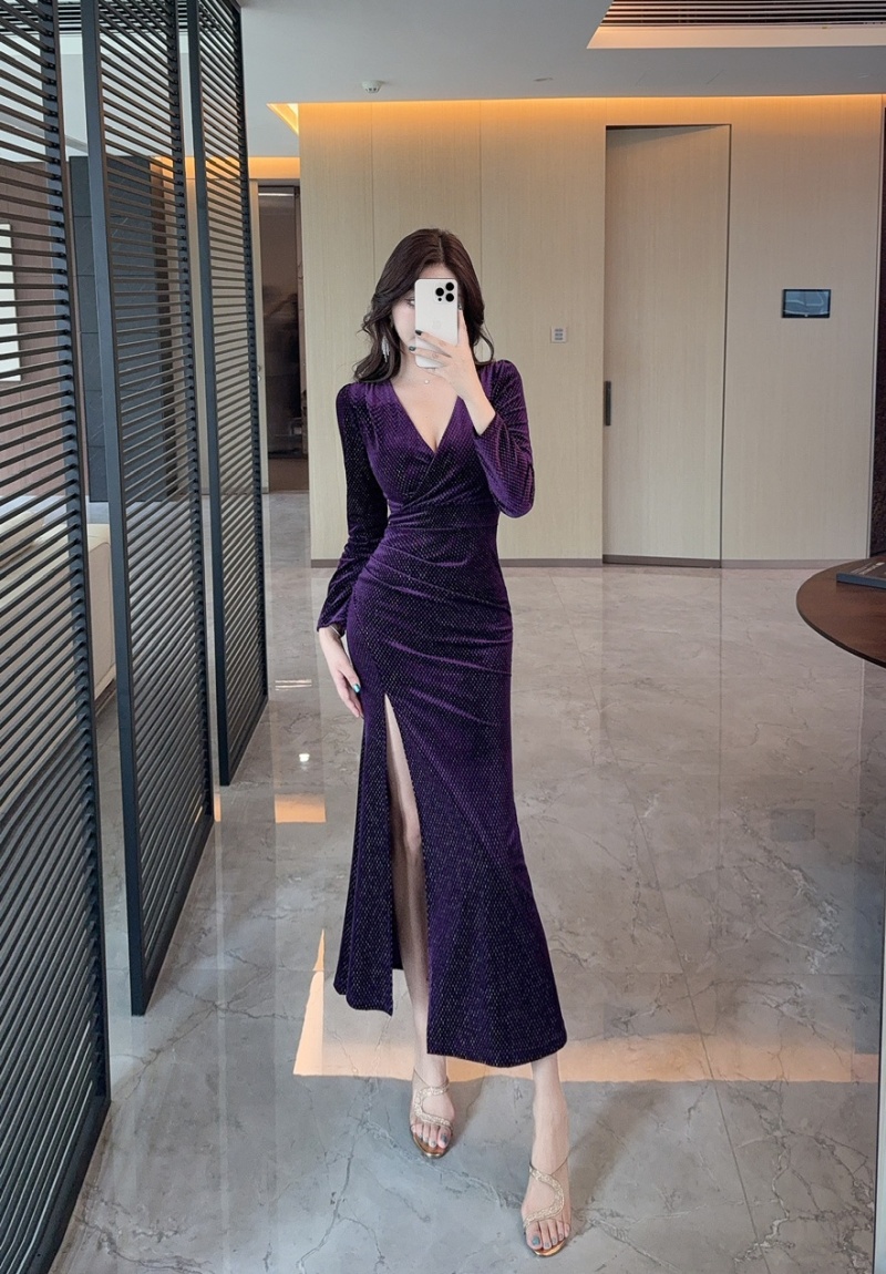 V-neck slim dress fashion autumn long dress