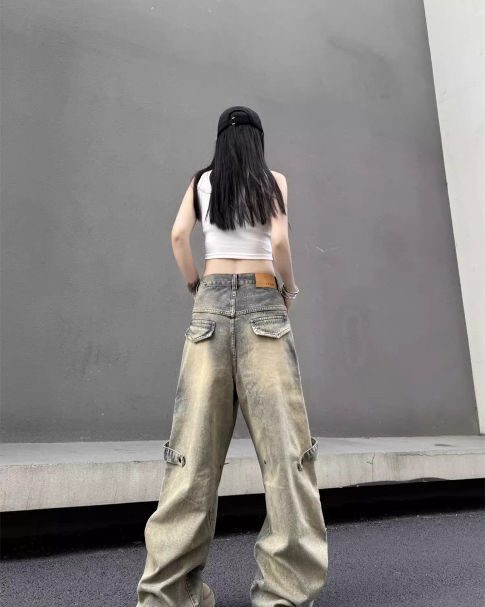 Washed large yard long pants retro jeans for women