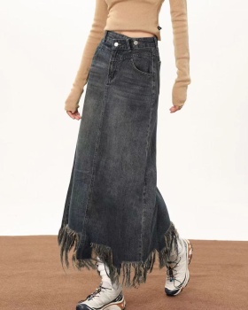 Denim split autumn A-line large yard long skirt for women