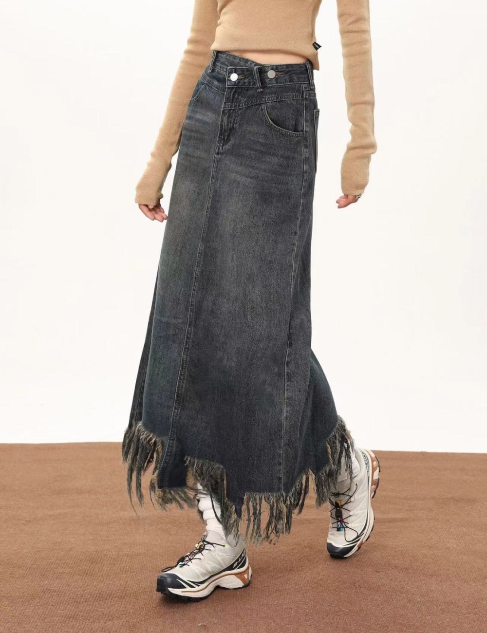 Denim split autumn A-line large yard long skirt for women