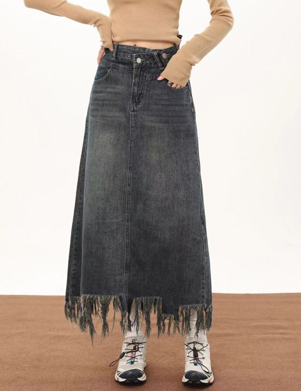 Denim split autumn A-line large yard long skirt for women