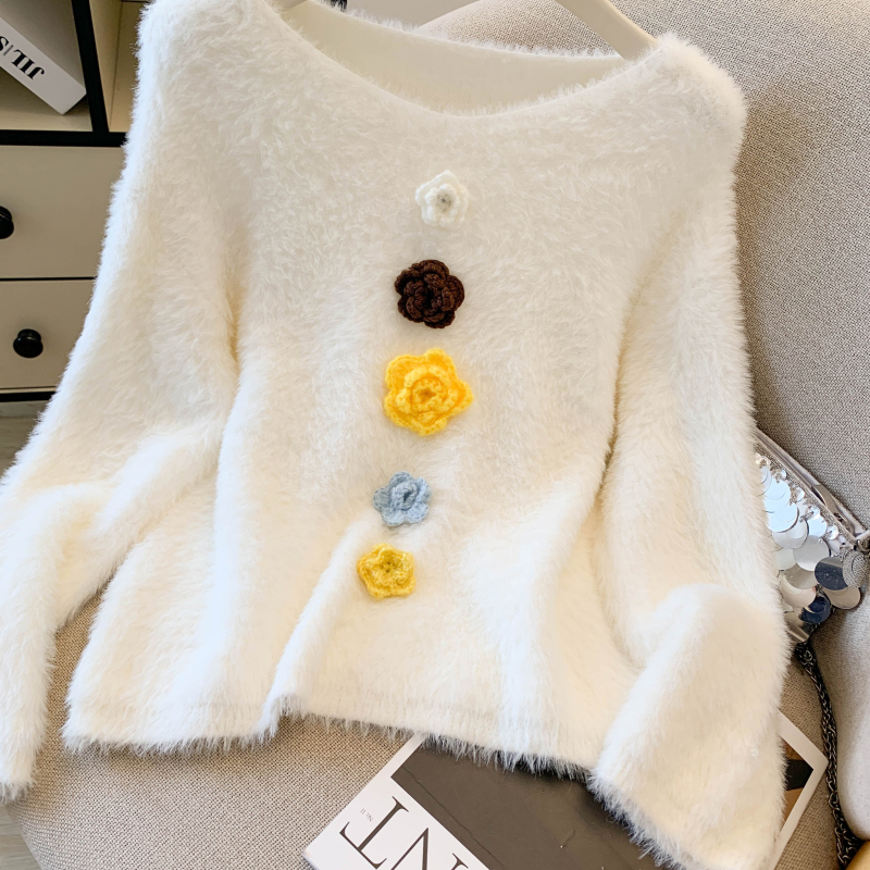 Korean style loose sweater short knitted tops for women