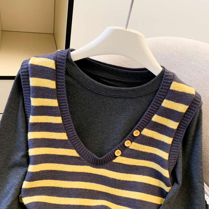 Autumn and winter waistcoat stripe T-shirt 2pcs set