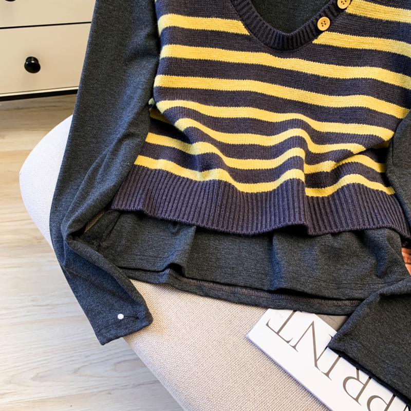 Autumn and winter waistcoat stripe T-shirt 2pcs set
