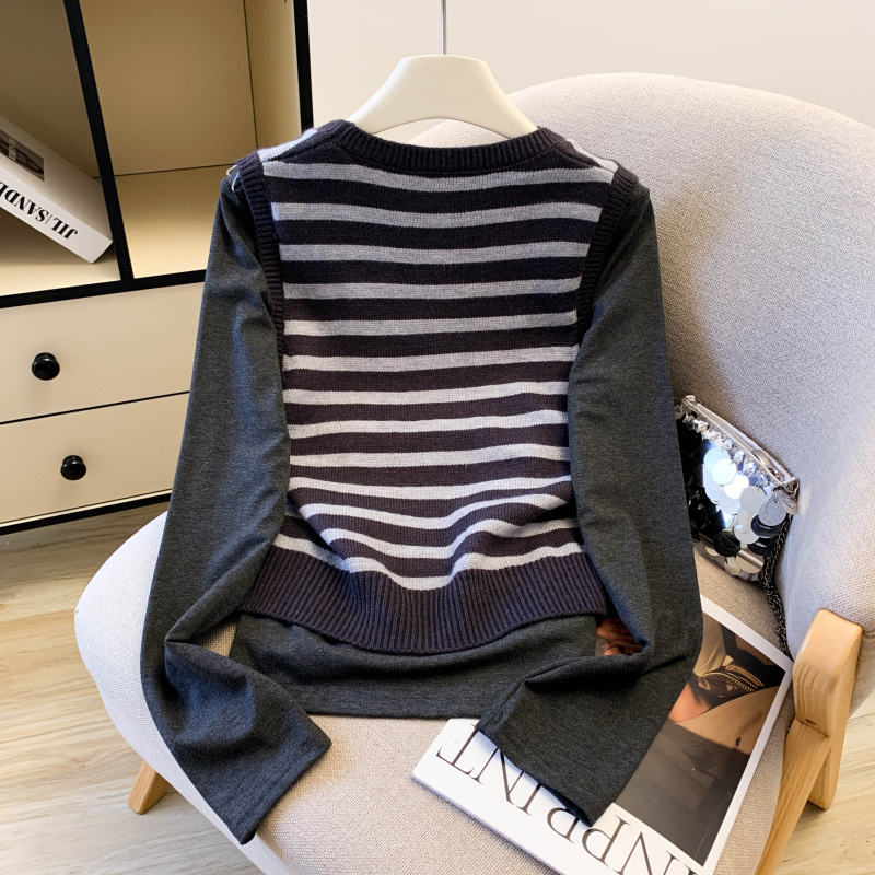 Autumn and winter waistcoat stripe T-shirt 2pcs set