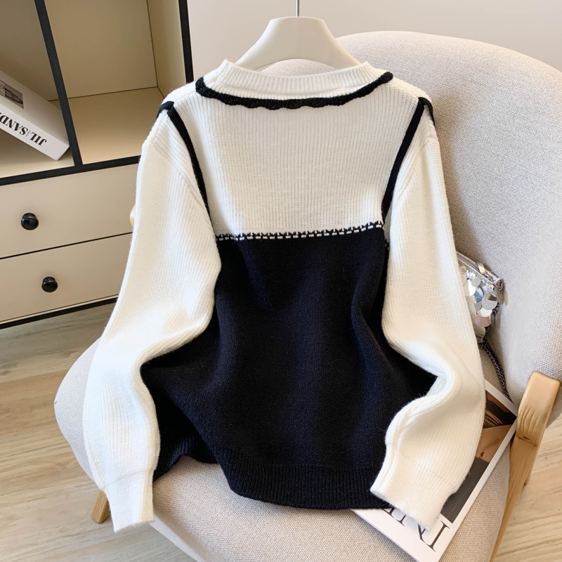 Flowers Pseudo-two tops mixed colors sweater