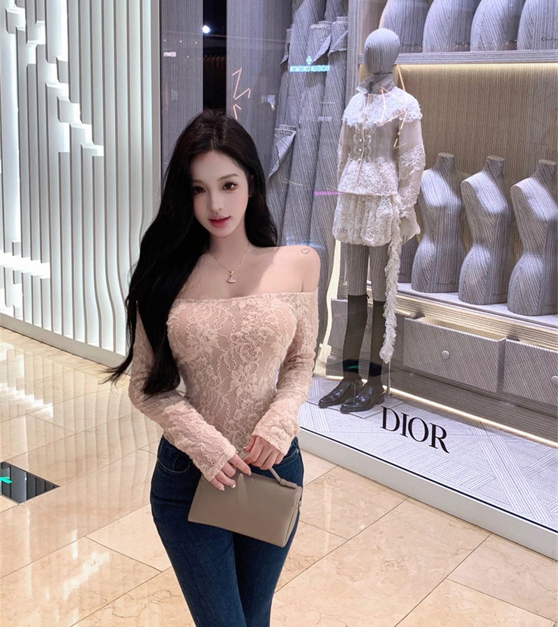 Flat shoulder tops lace T-shirt for women