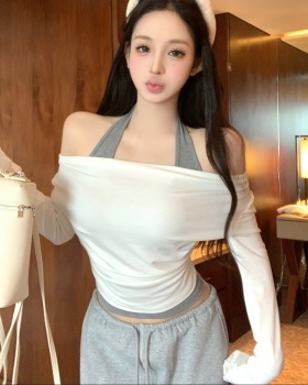 Pseudo-two mixed colors halter tops