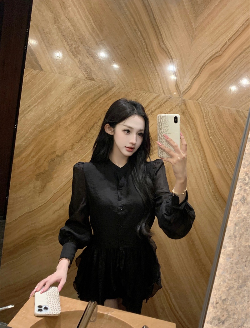 Irregular hem perspective looming shirt