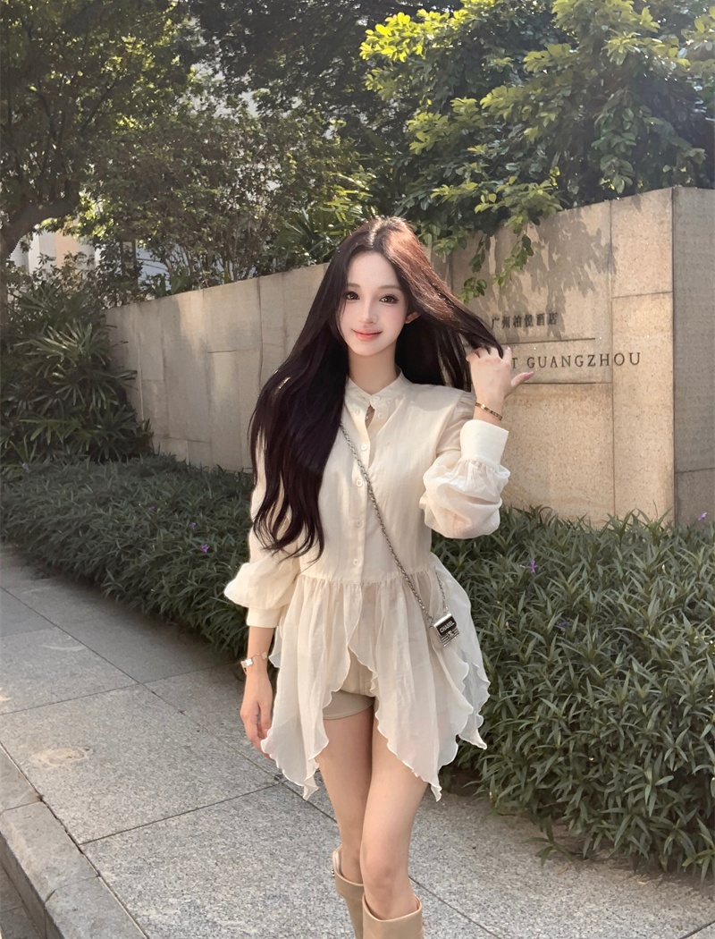 Irregular hem perspective looming shirt