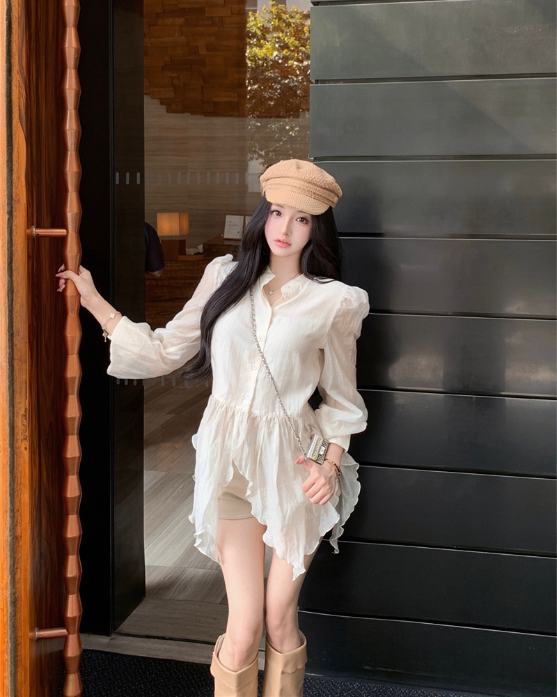 Irregular hem perspective looming shirt