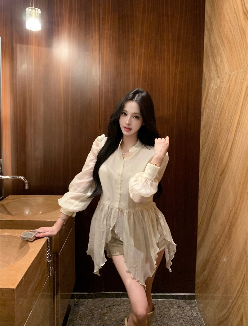 Irregular hem perspective looming shirt