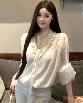 Wood ear streamer tops loose shirt for women