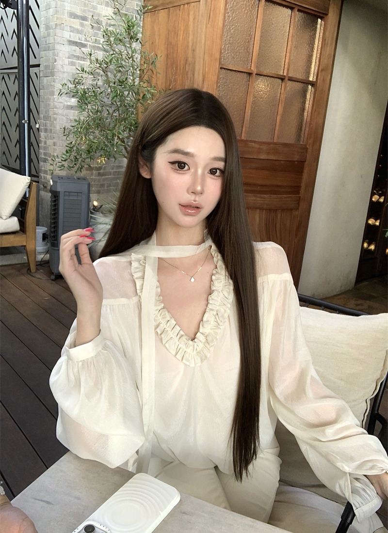 Wood ear streamer tops loose shirt for women
