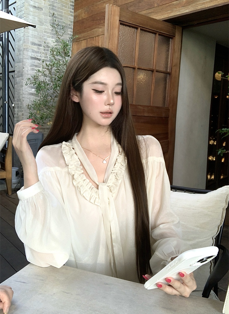 Wood ear streamer tops loose shirt for women