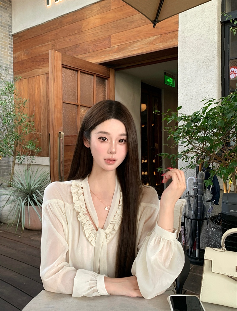 Wood ear streamer tops loose shirt for women