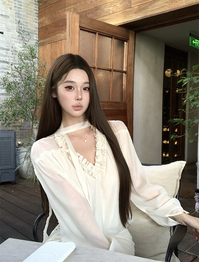 Wood ear streamer tops loose shirt for women