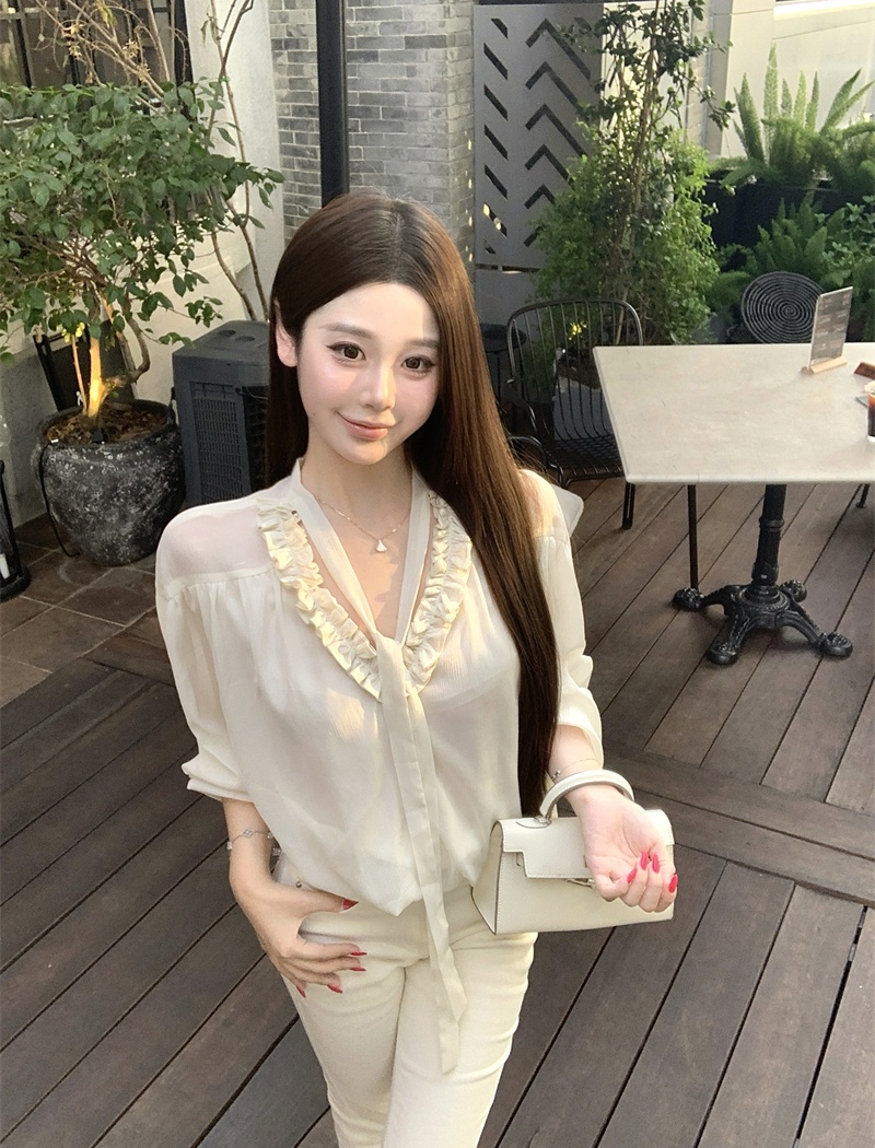 Wood ear streamer tops loose shirt for women