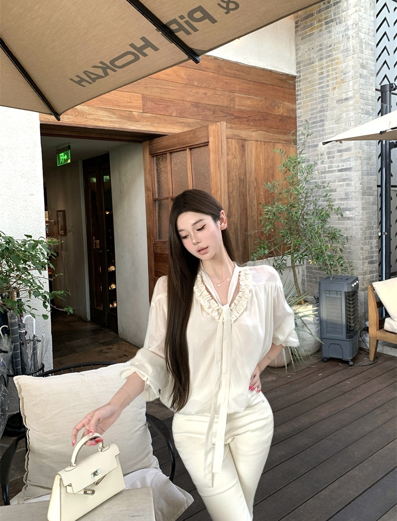 Wood ear streamer tops loose shirt for women