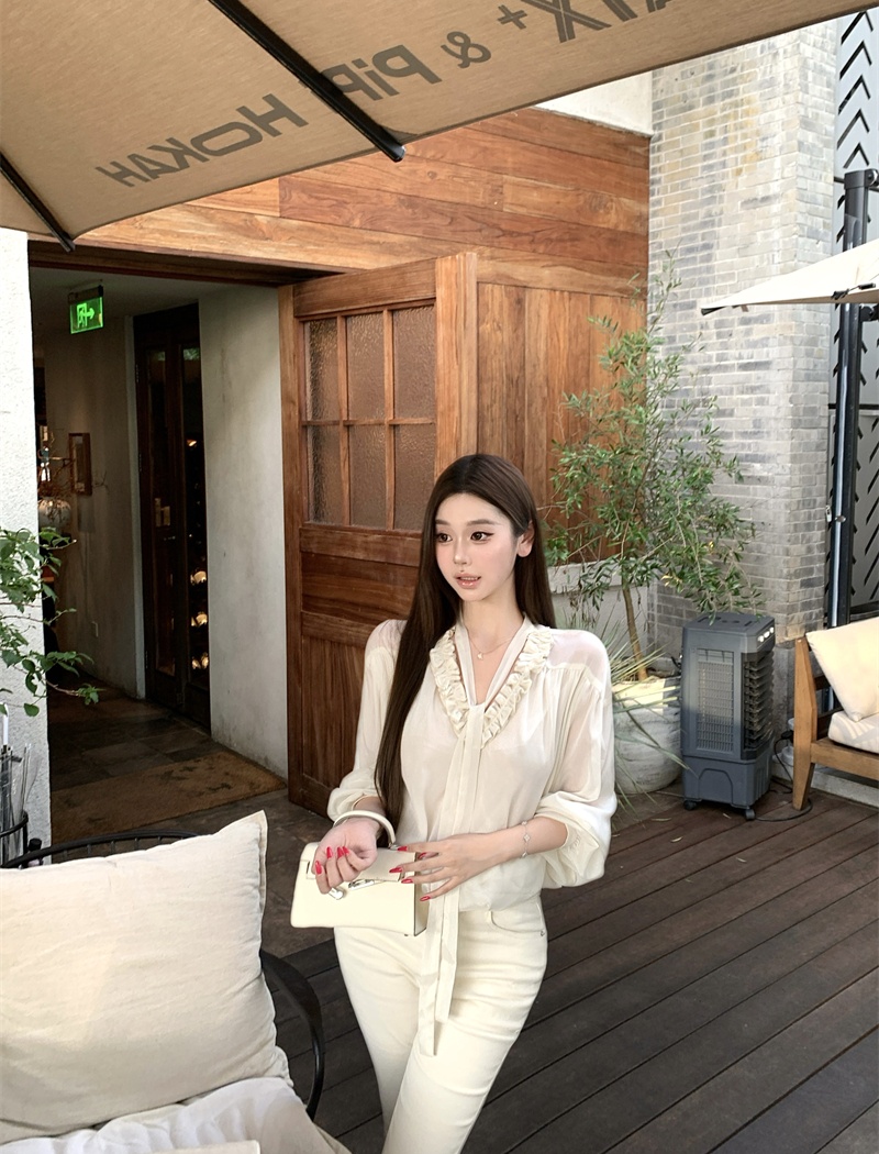 Wood ear streamer tops loose shirt for women