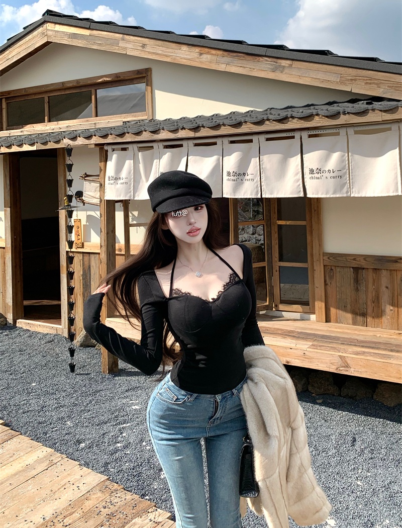 Spicegirl long sleeve bottoming shirt halter T-shirt for women