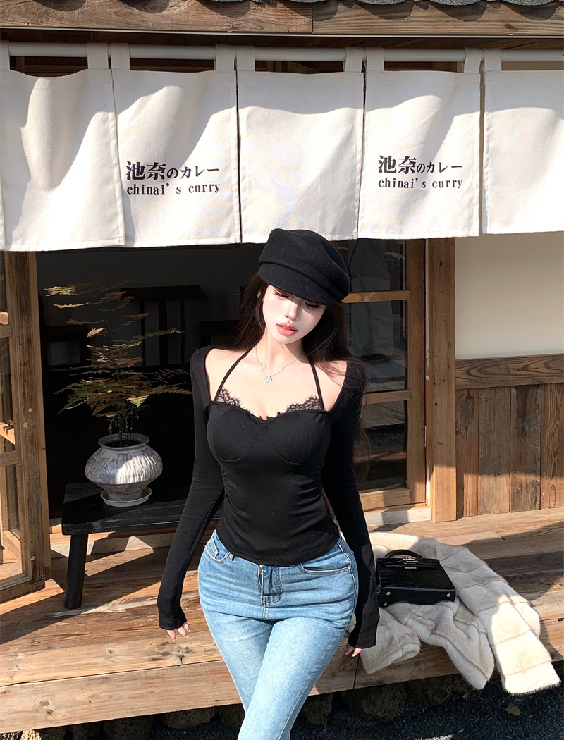 Spicegirl long sleeve bottoming shirt halter T-shirt for women