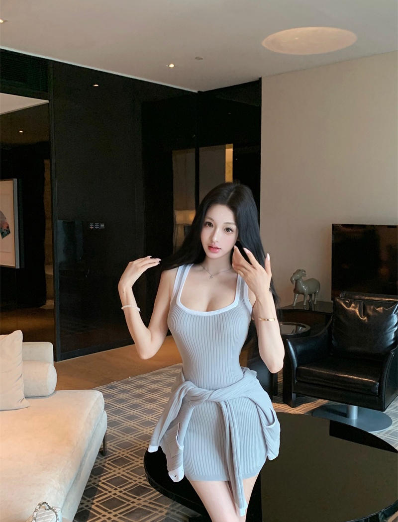 Autumn dress short small cardigan 2pcs set for women