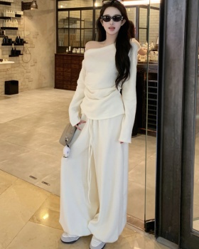 Lazy bud tops light luxury casual pants a set