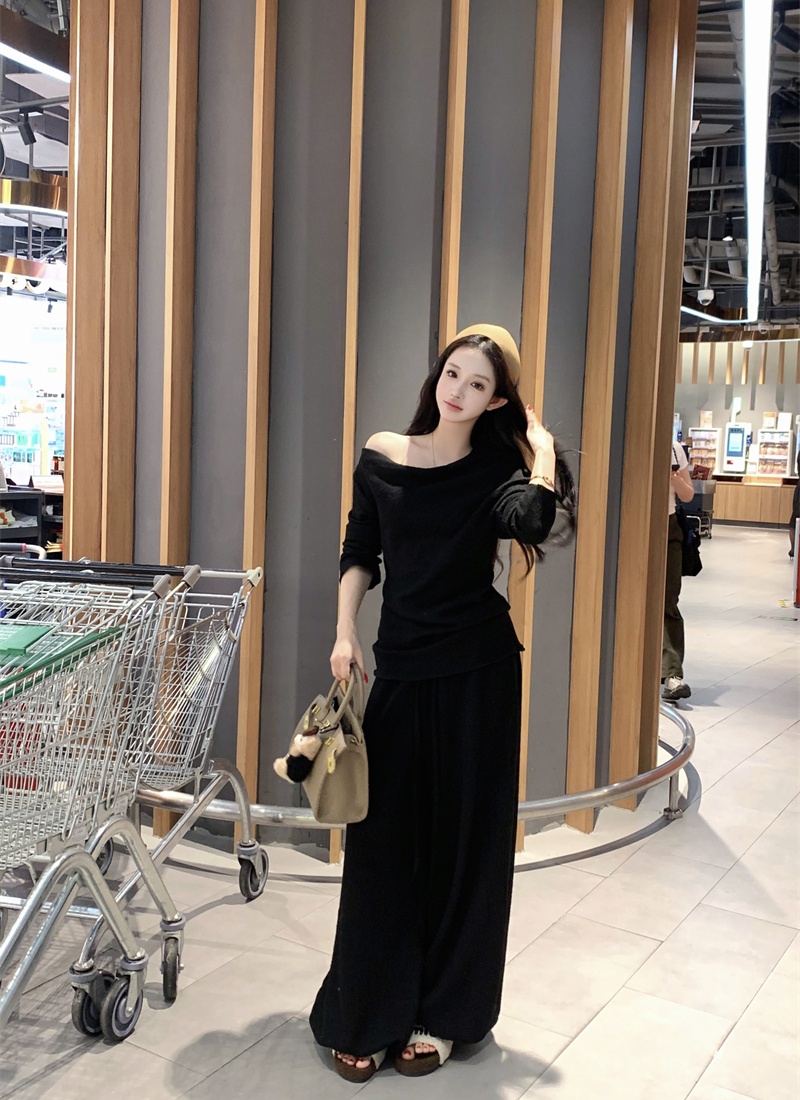 Lazy bud tops light luxury casual pants a set