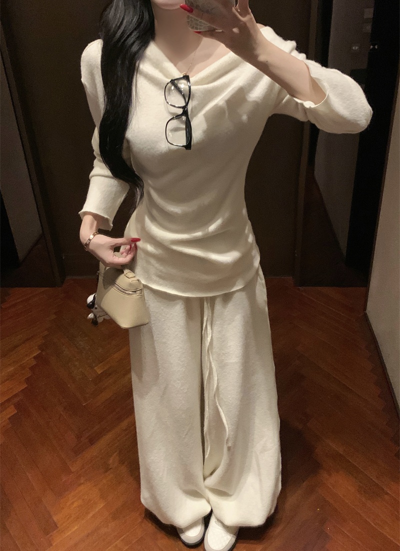 Lazy bud tops light luxury casual pants a set