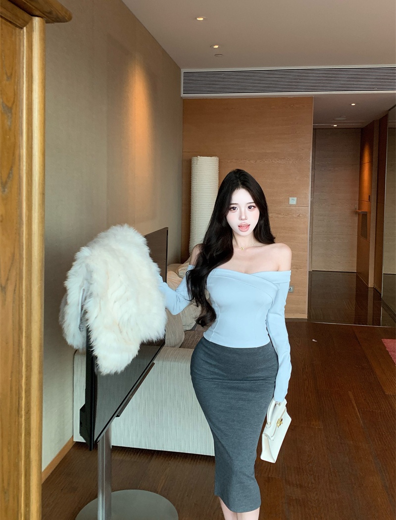 High elastic cross T-shirt temperament tops for women
