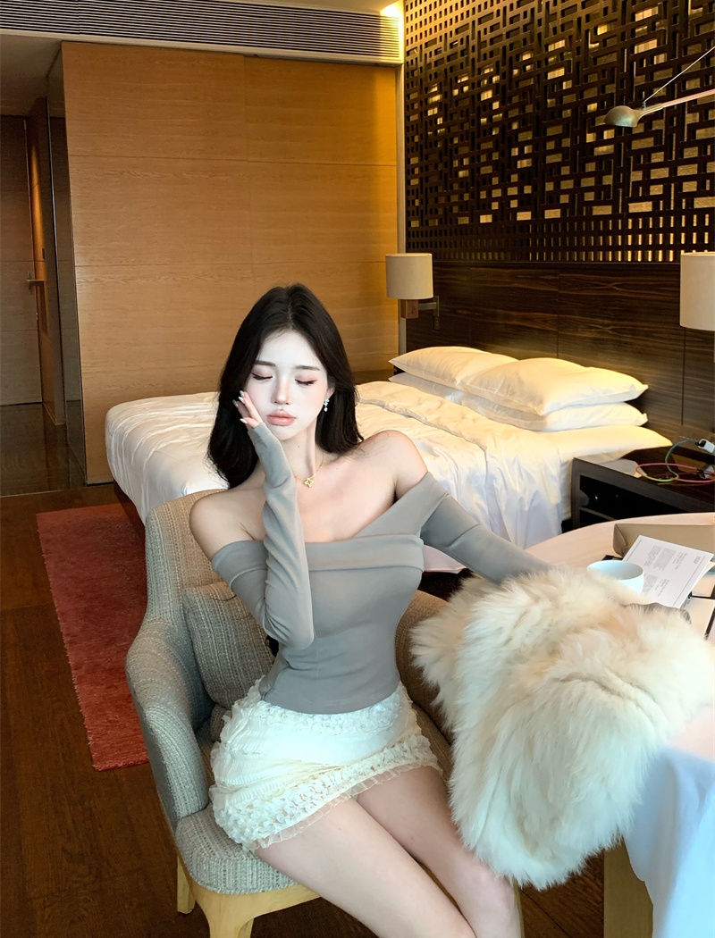 High elastic cross T-shirt temperament tops for women