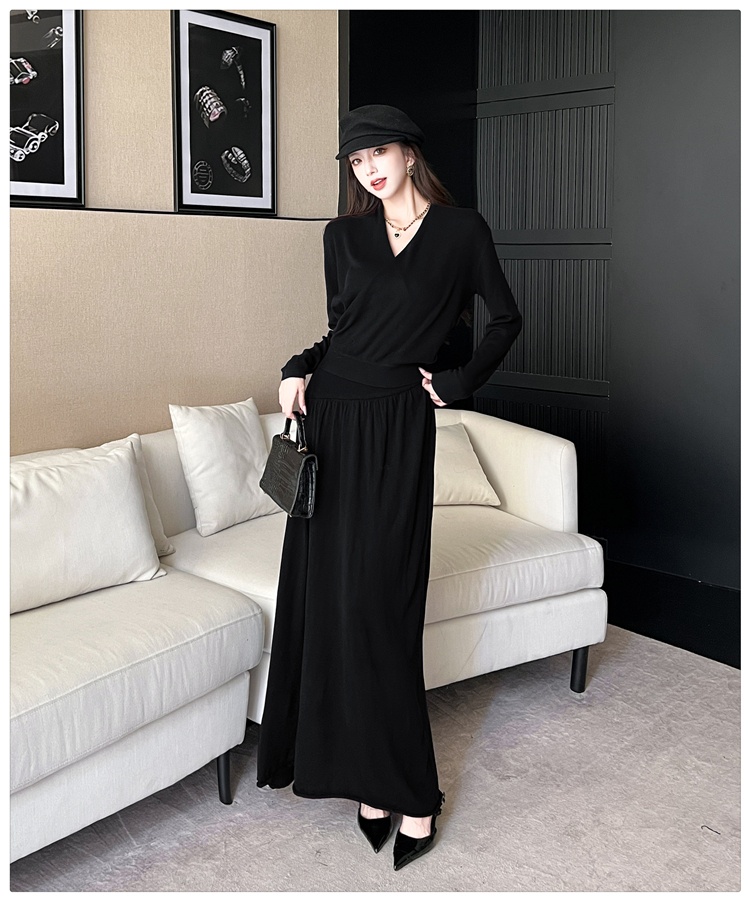 Fashion autumn tops blending cross skirt 2pcs set