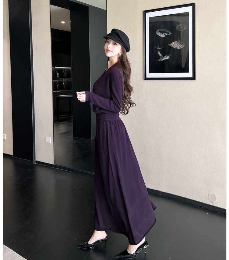 Fashion autumn tops blending cross skirt 2pcs set