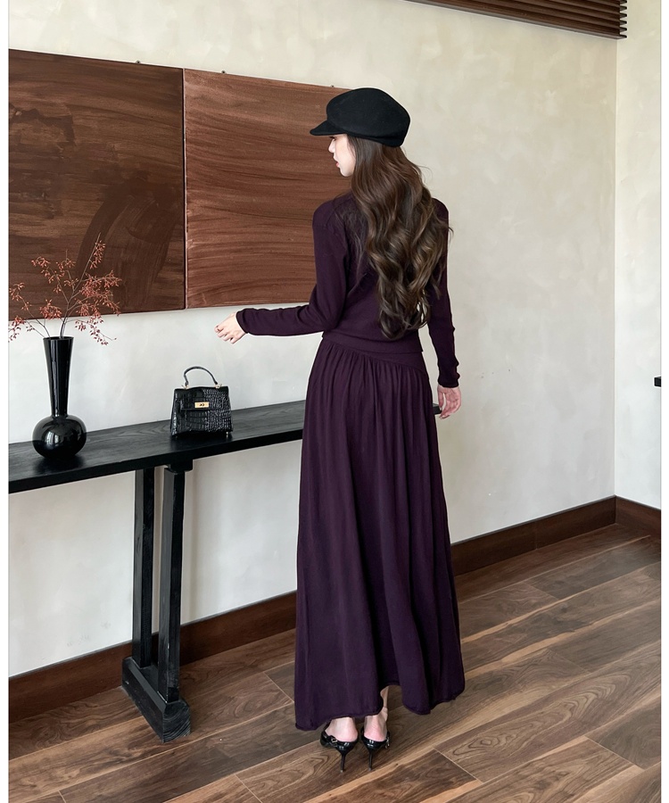 Fashion autumn tops blending cross skirt 2pcs set