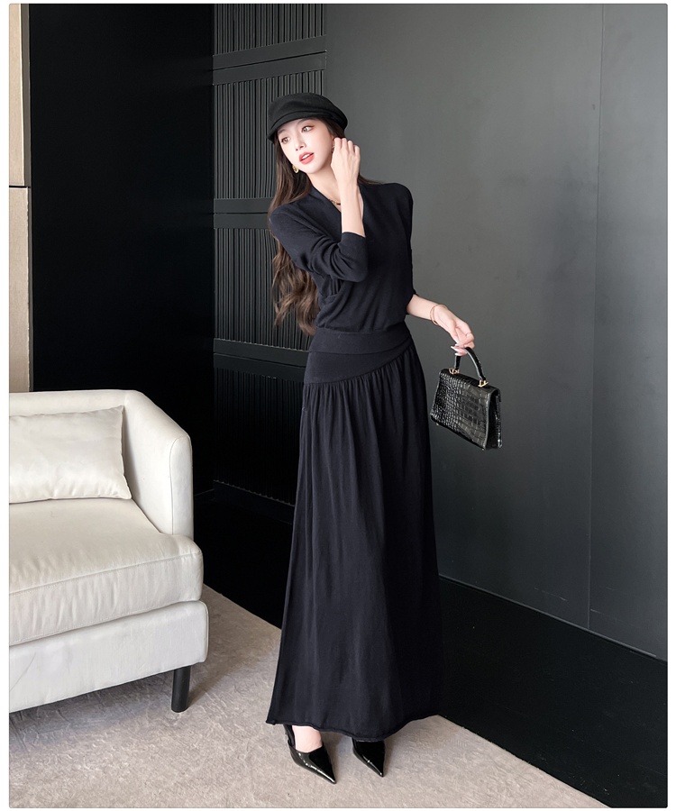 Fashion autumn tops blending cross skirt 2pcs set